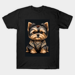 Super Cute Yorkshire Terrier Puppy Portrait Japanese style T-Shirt